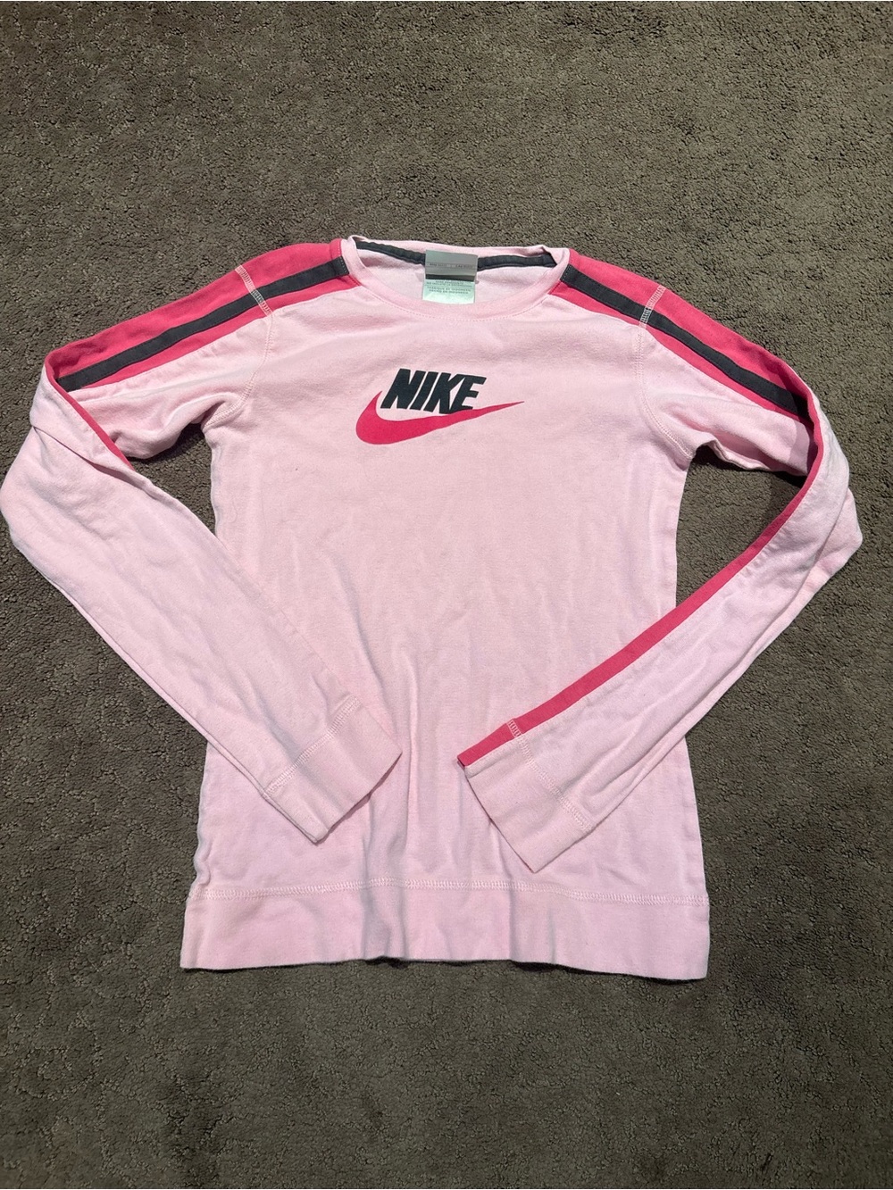Nike Light Pink Long Sleeve Logo Top with Dark Pink Accents